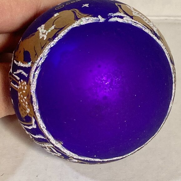 Vtg Glass Bulb Christmas Tree Ornament Nativity Scene Jesus Birth Purple Gold - Picture 9 of 10